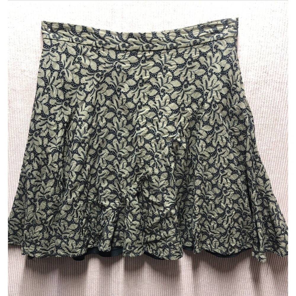 Ann Taylor Skirt Size 12 Green Blue Embroidered Floral Fit & Flare Skater Mini